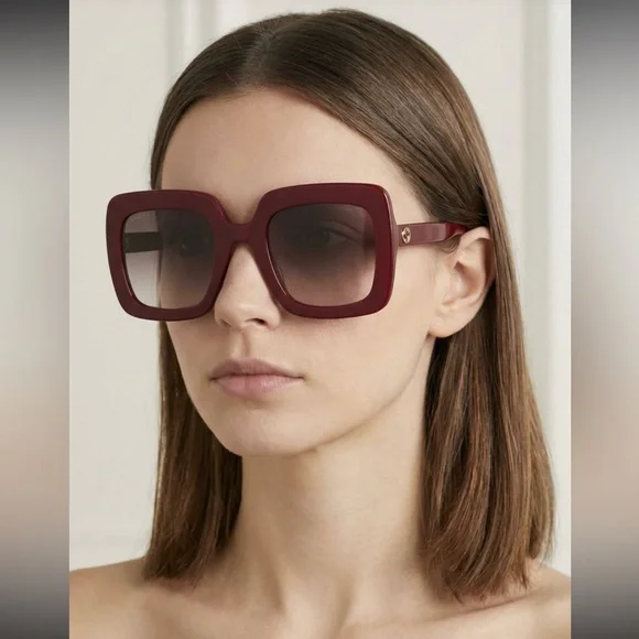 Gucci Burgundy Square Oversized Sunglasses - Picture 1 of 16